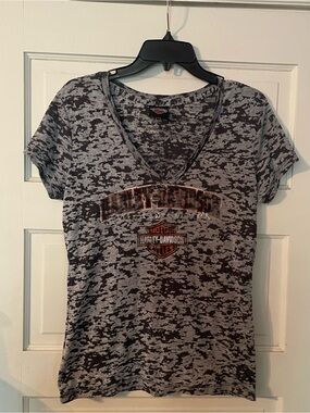 Harley-Davidson Black and Gray Camo V-Neck Tee